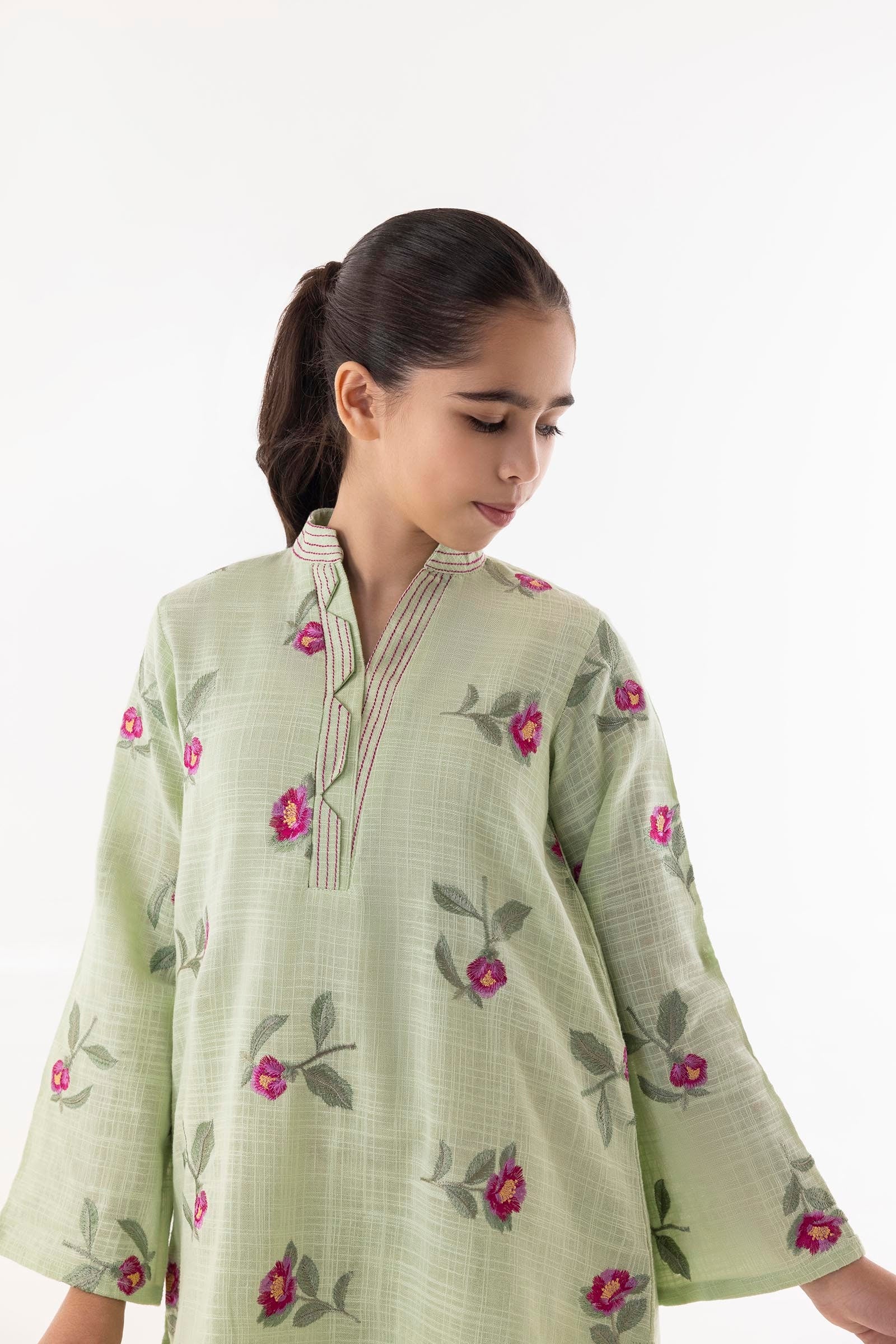 Stitched Kids Green Slub Shirt + Shalwar Secondary image