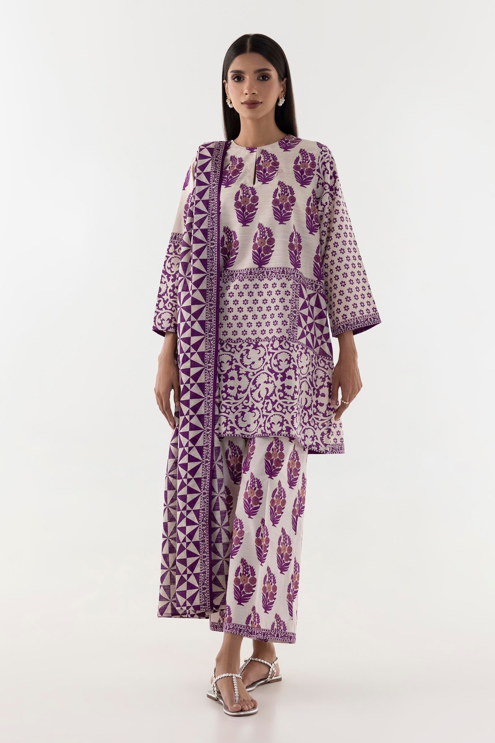 Stitched Multi Printed Shirt + Culotte +Dupatta Main image