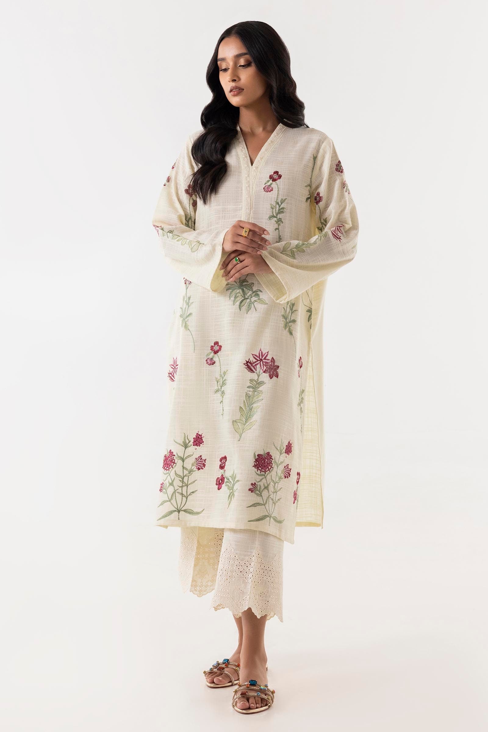 Stitched Beige Embroidered Shirt Main image