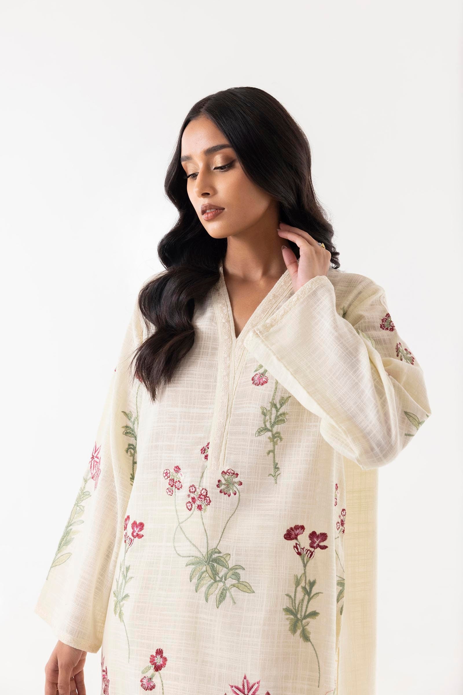 Stitched Beige Embroidered Shirt Secondary image