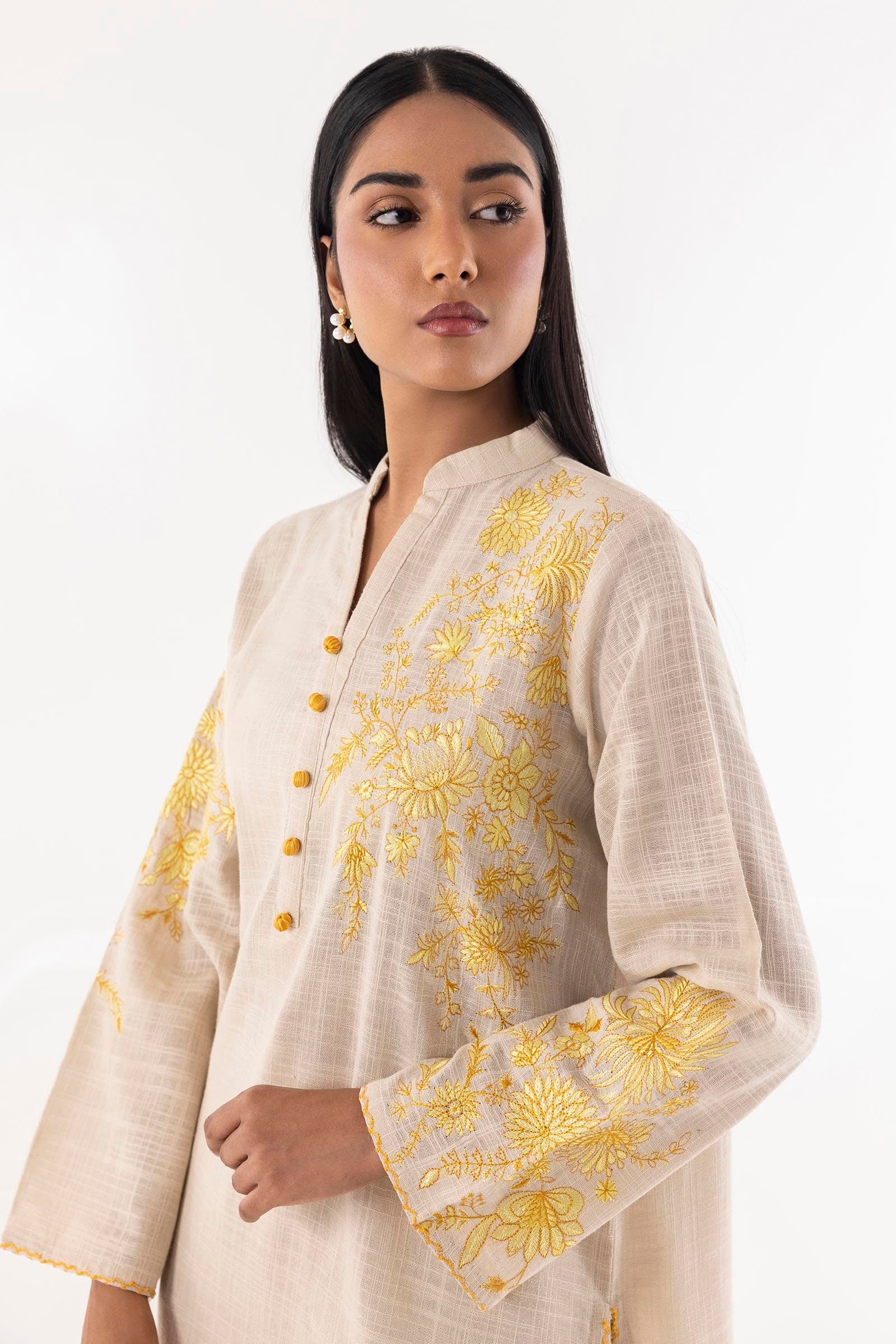 Stitched Beige Slub Embroidered Shirt Secondary image