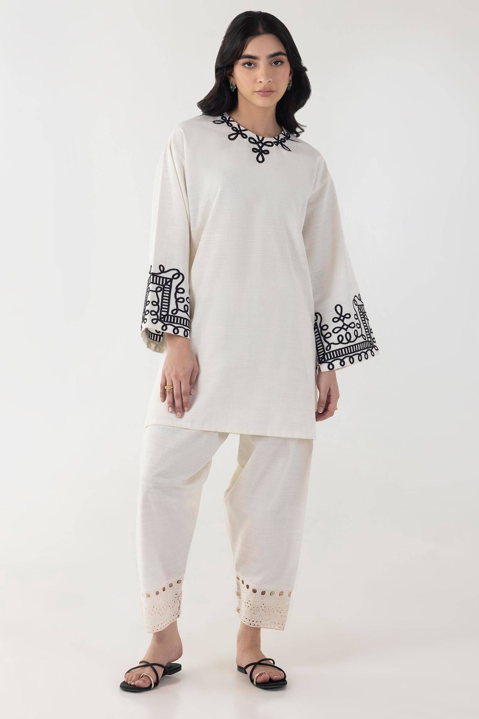 Stitched Off White Embroidered Shirt Main image