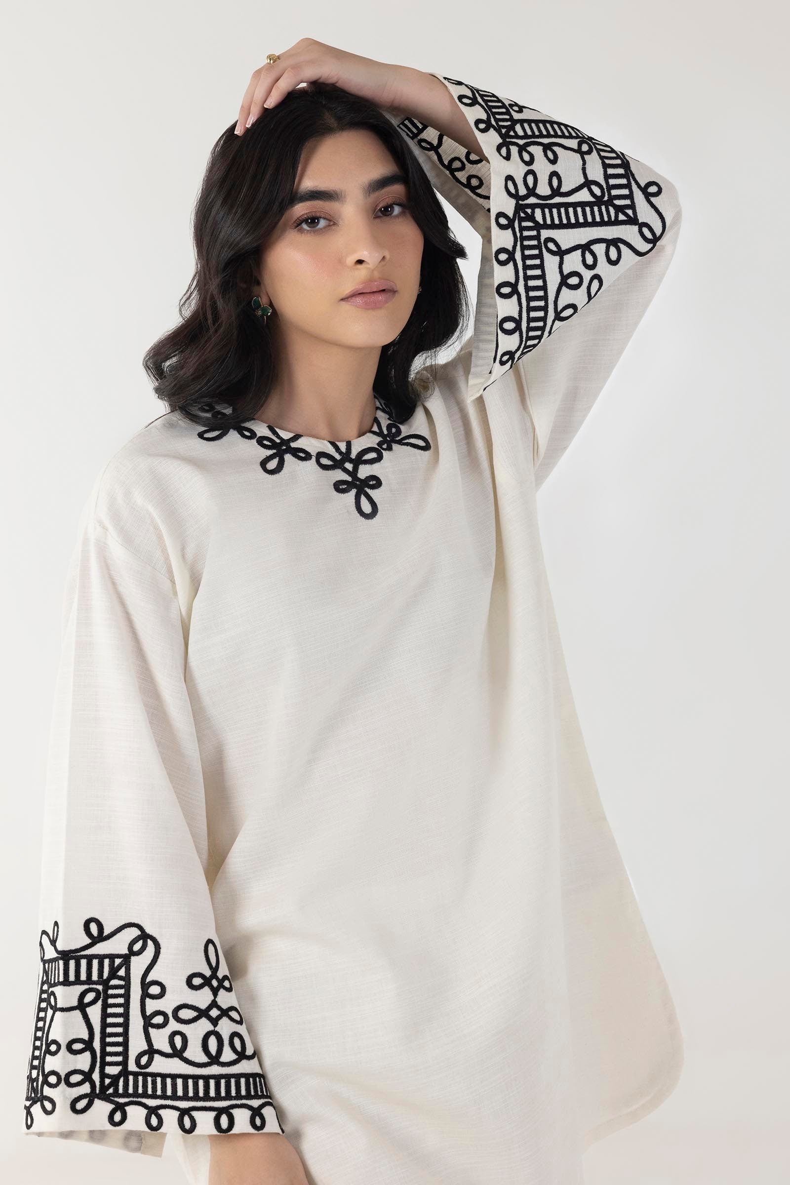 Stitched Off White Embroidered Shirt Secondary image