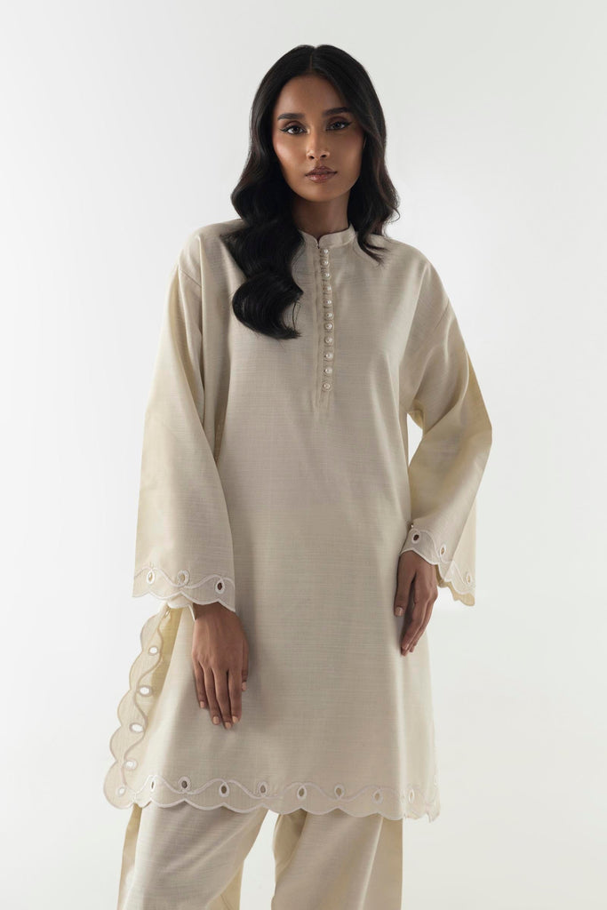 Stitched Beige Embroidered Shirt + Shalwar