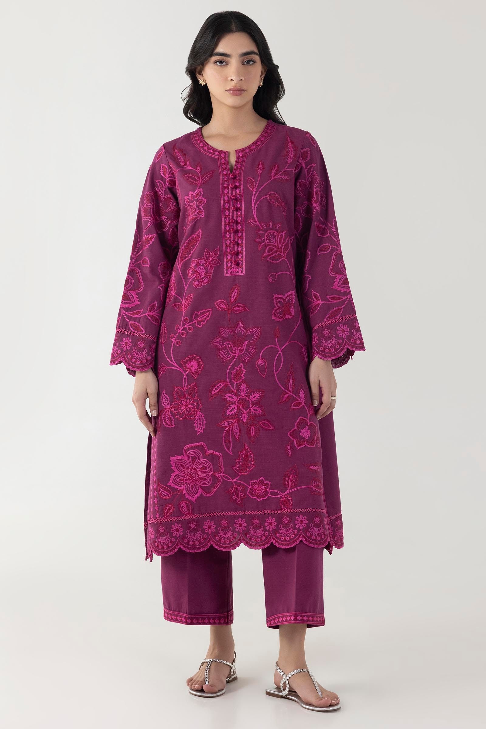Stitched Dark Pink Embroidered Shirt + Culotte Main image