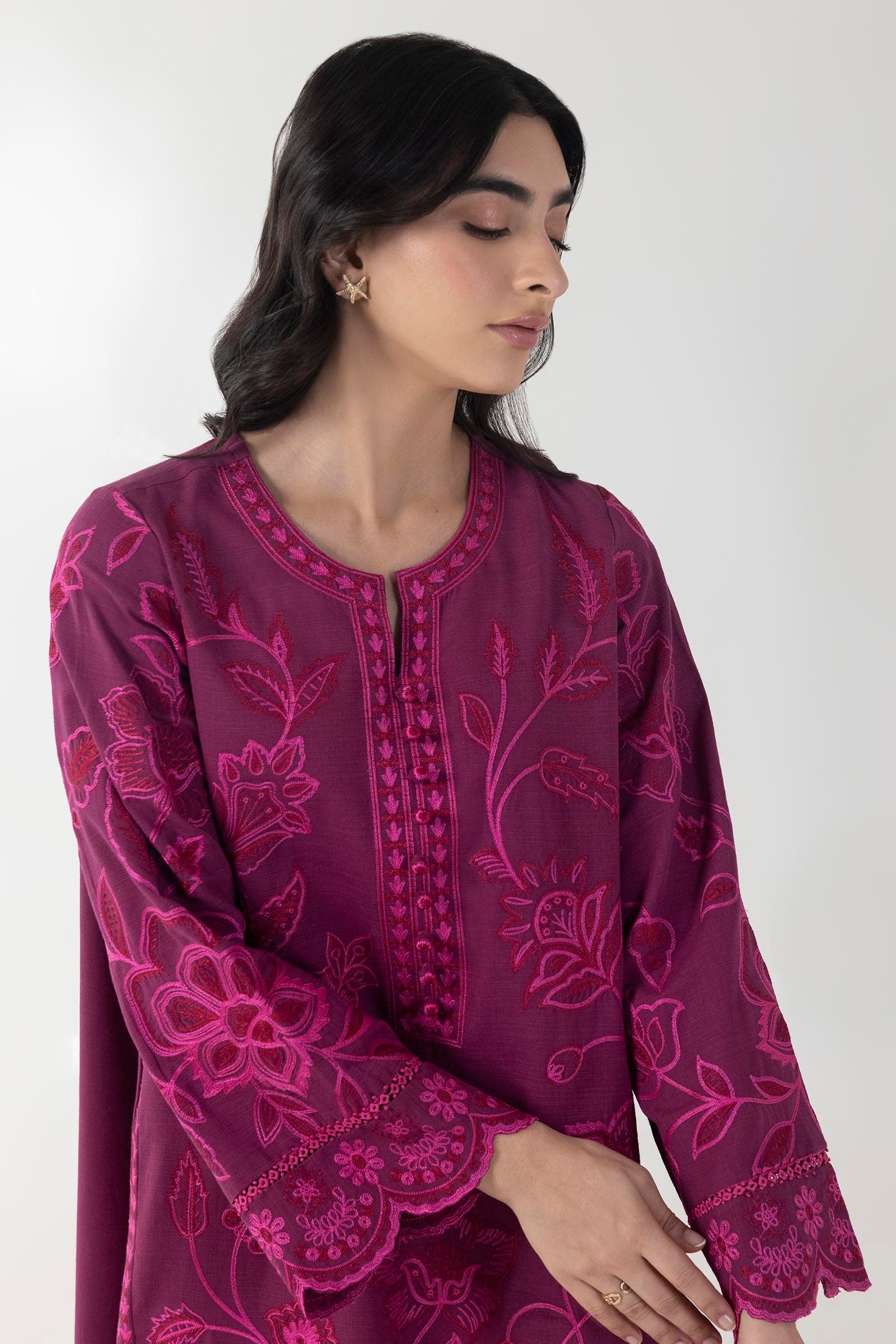 Stitched Dark Pink Embroidered Shirt + Culotte Secondary image