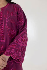Stitched Dark Pink Embroidered Shirt + Culotte