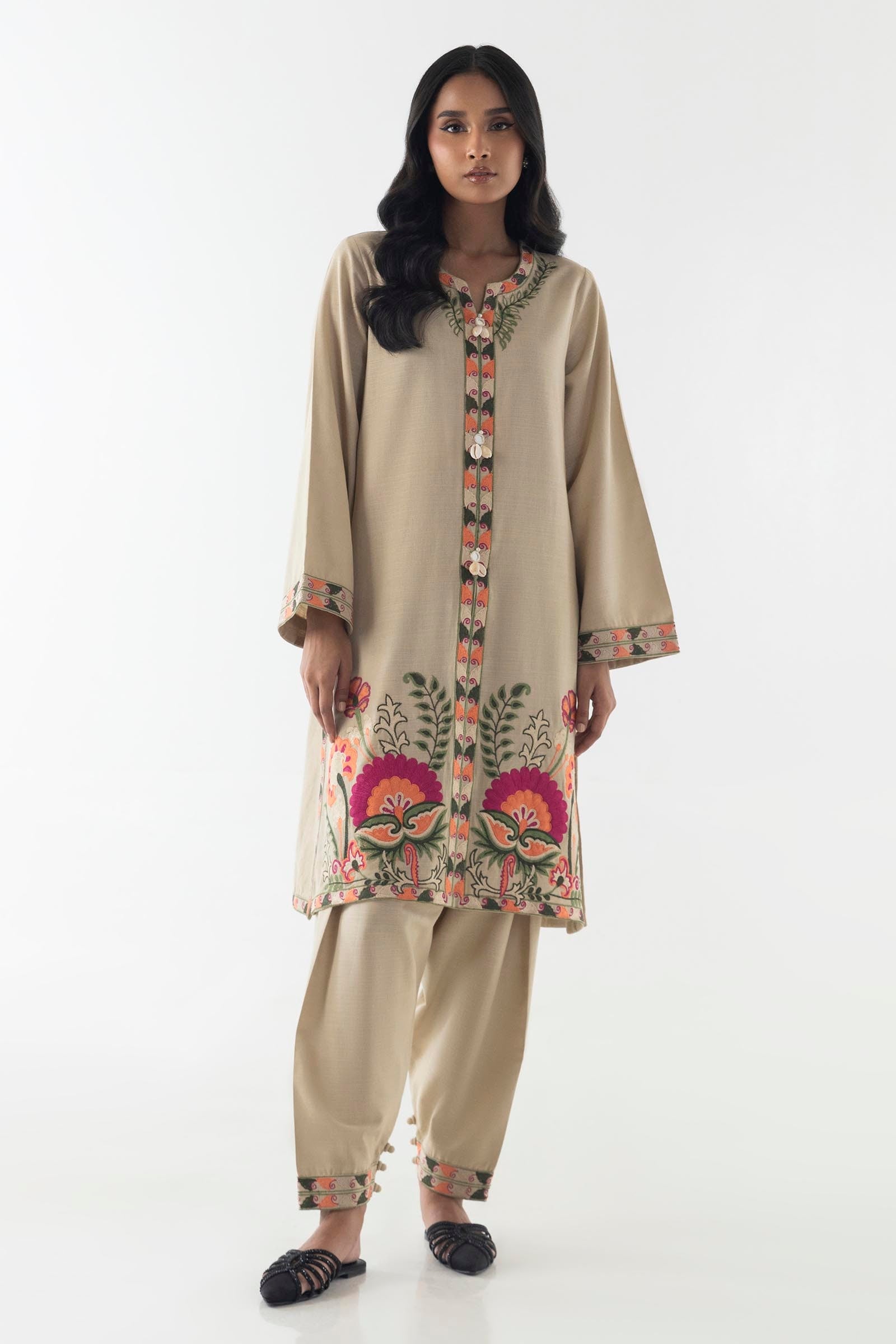 Stitched Beige Embroidered Shirt + Shalwar Main image