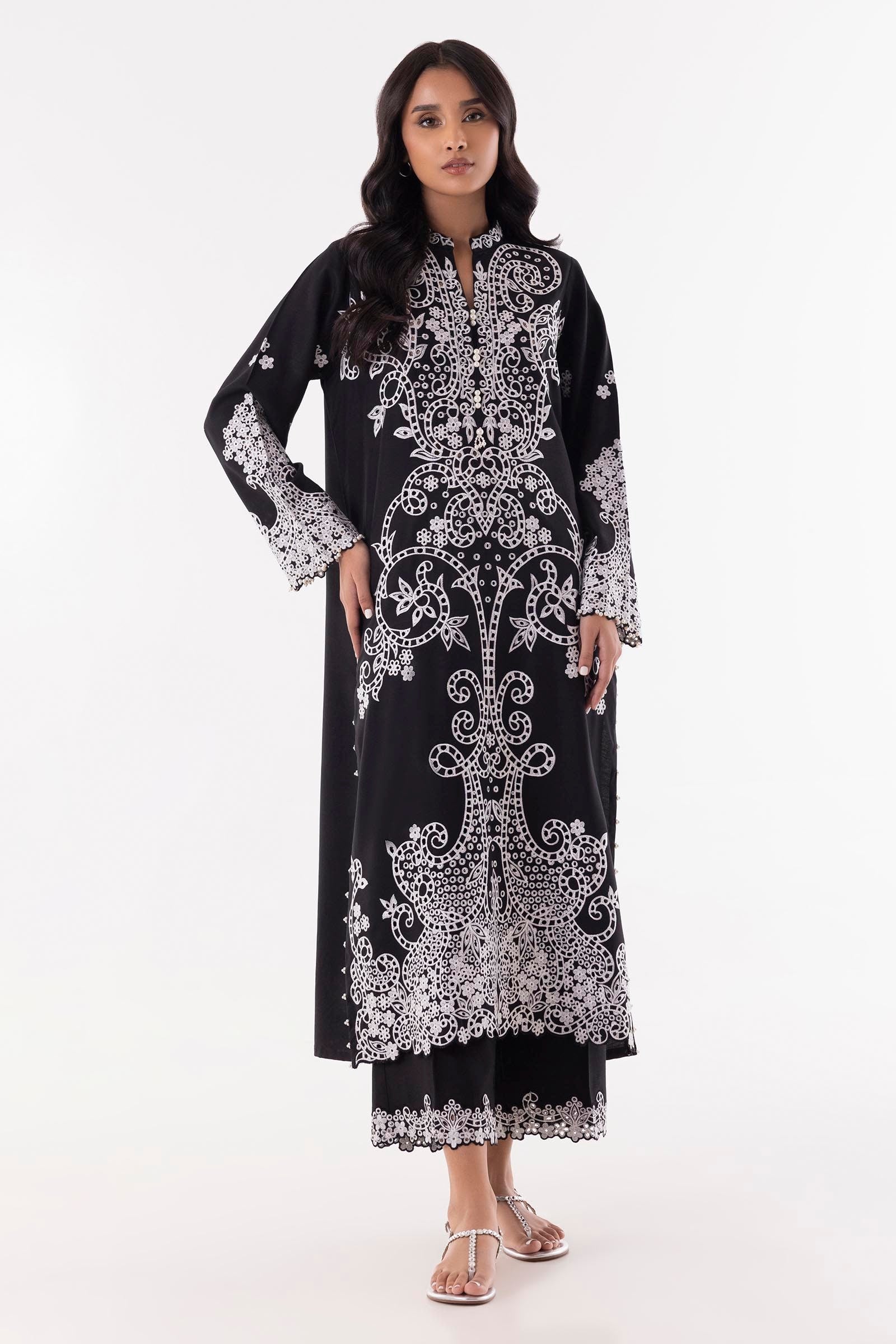 Stitched Black Embroidered Shirt + Culotte Main image