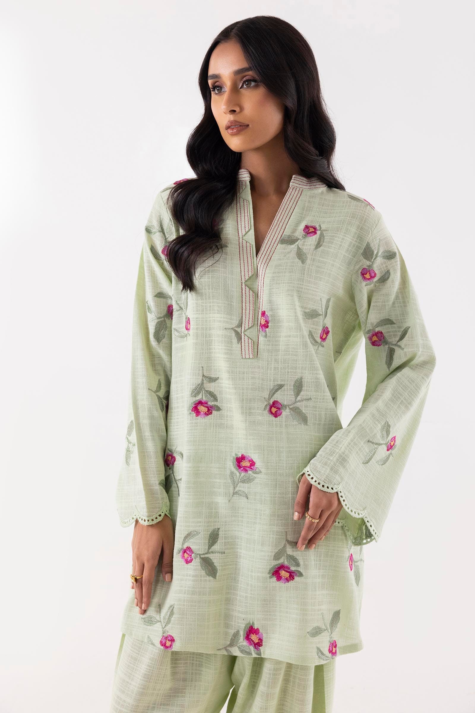 Stitched Green Embroidered Shirt + Shalwar Secondary image