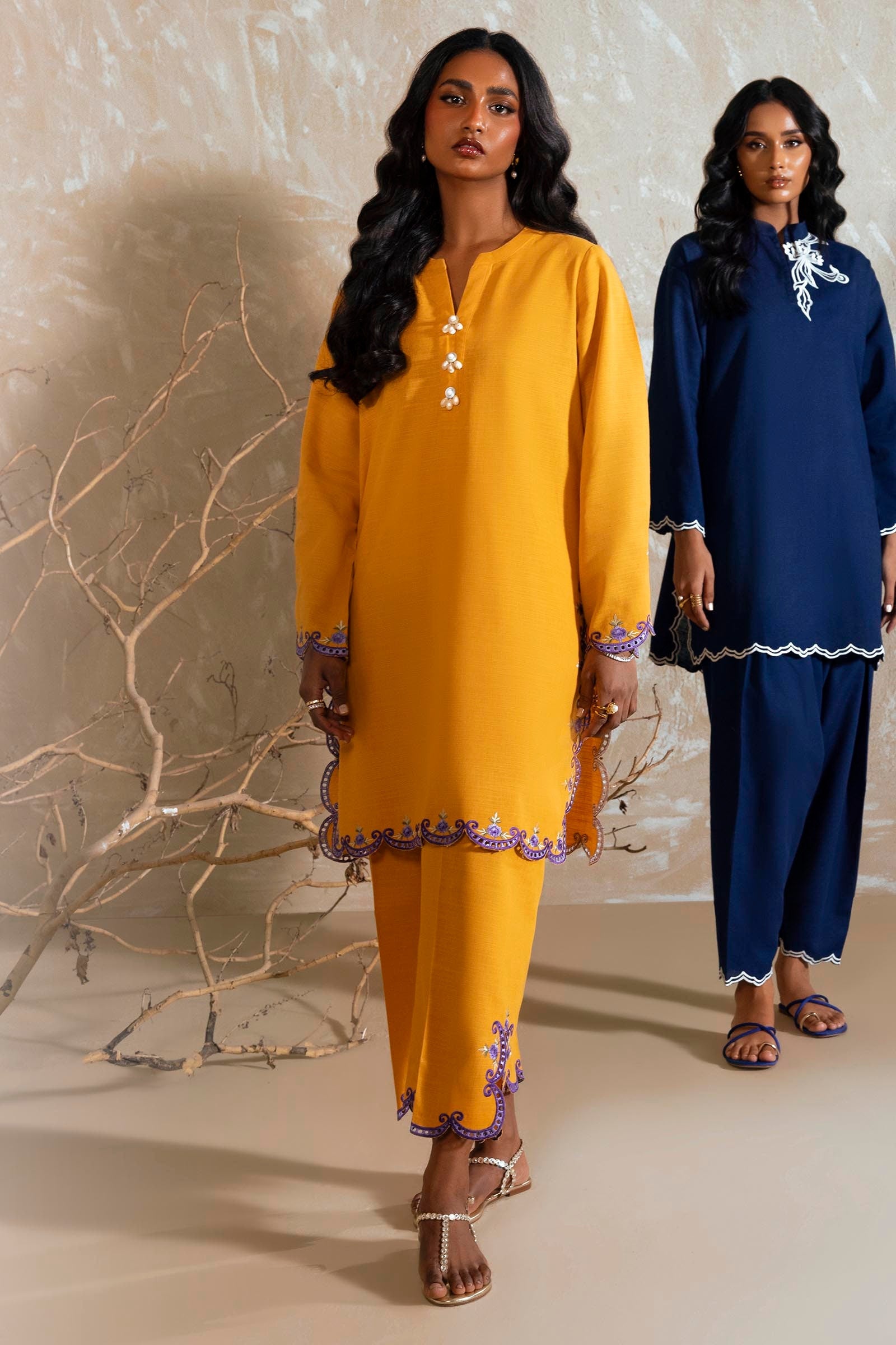 Stitched Mustard Embroidered Shirt + Culotte Main image