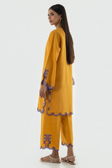 Stitched Mustard Embroidered Shirt + Culotte