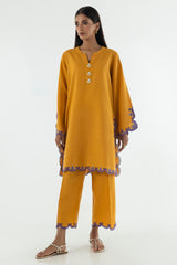Stitched Mustard Embroidered Shirt + Culotte