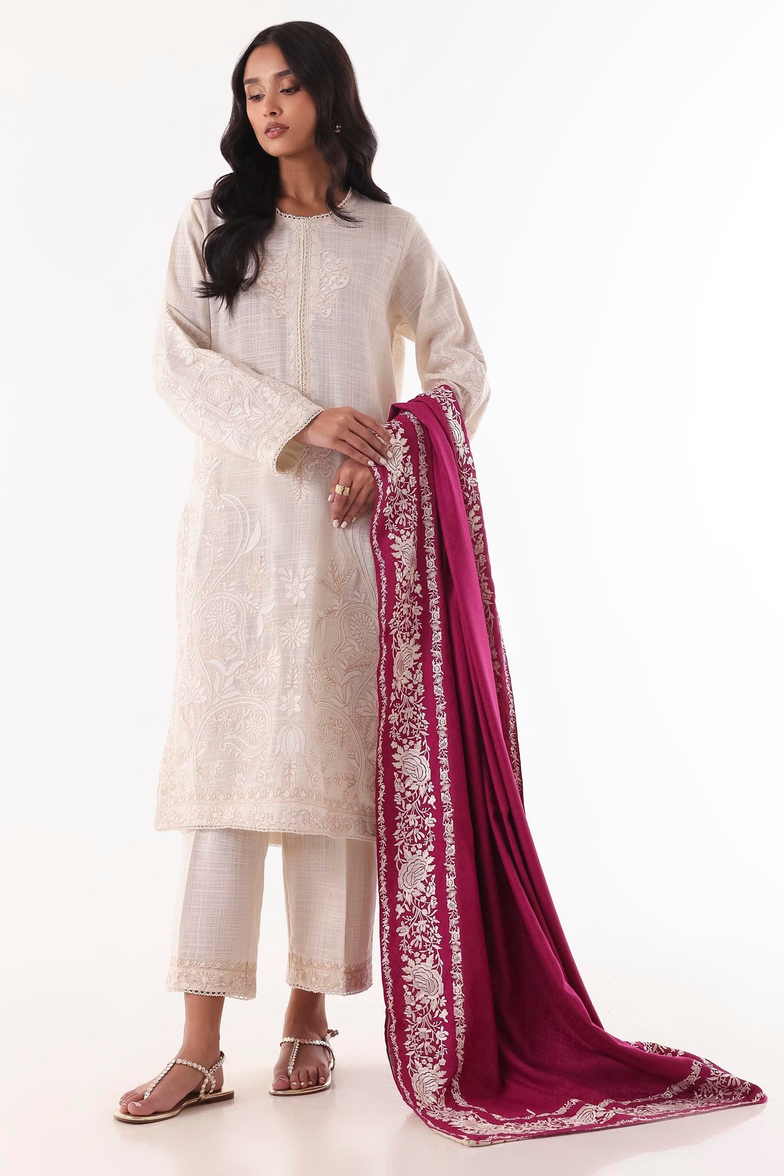 Stitched Cream Embroidered Shirt Main image