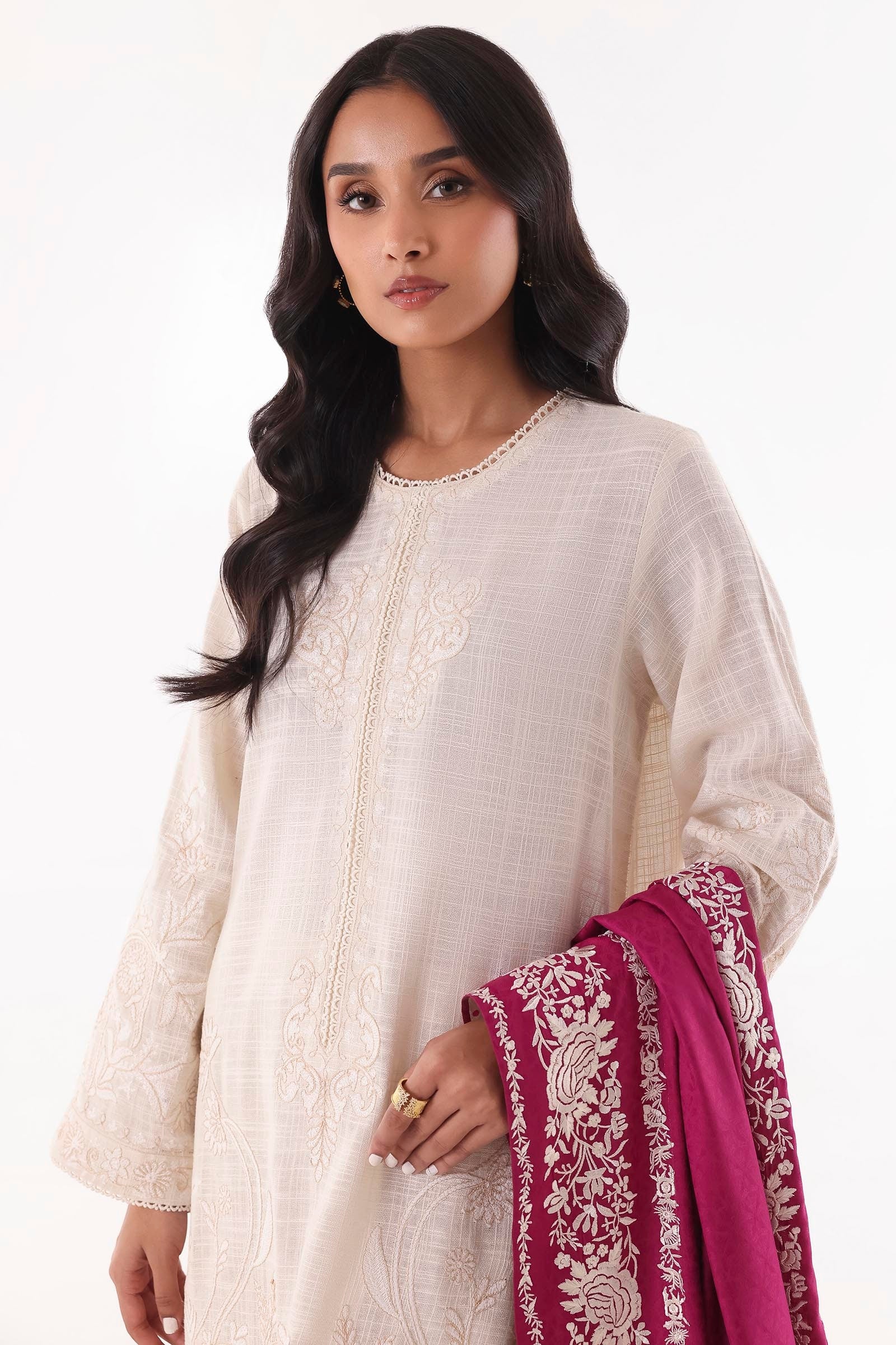Stitched Cream Embroidered Shirt Secondary image