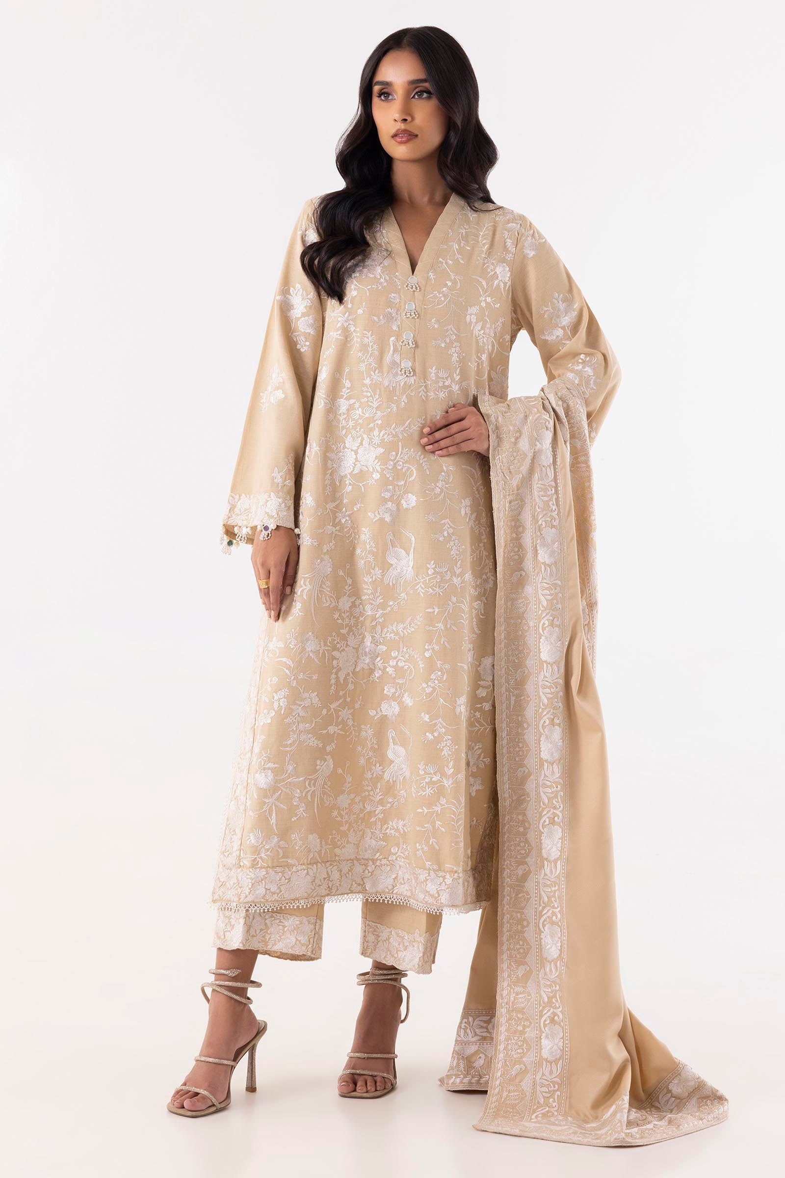 Beige Jacquard Shawl