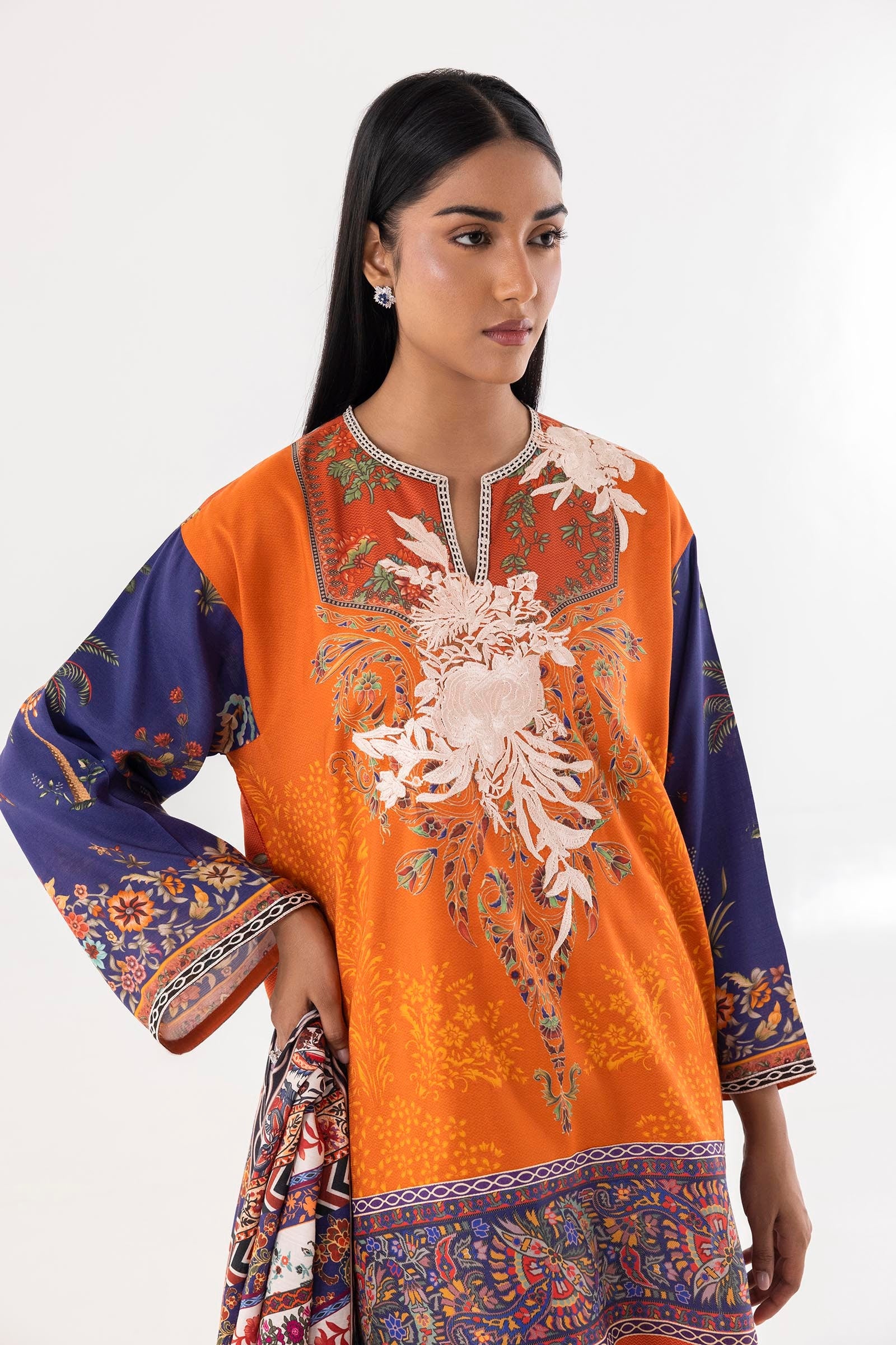 Stitched Multi Raw Silk Embroidered Suit Secondary image