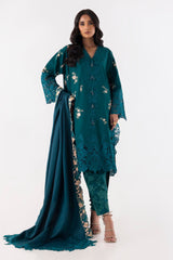 Stitched Green Embroidered Shirt + Shalwar + Dupatta