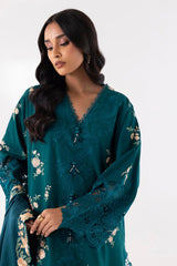 Stitched Green Embroidered Shirt + Shalwar + Dupatta