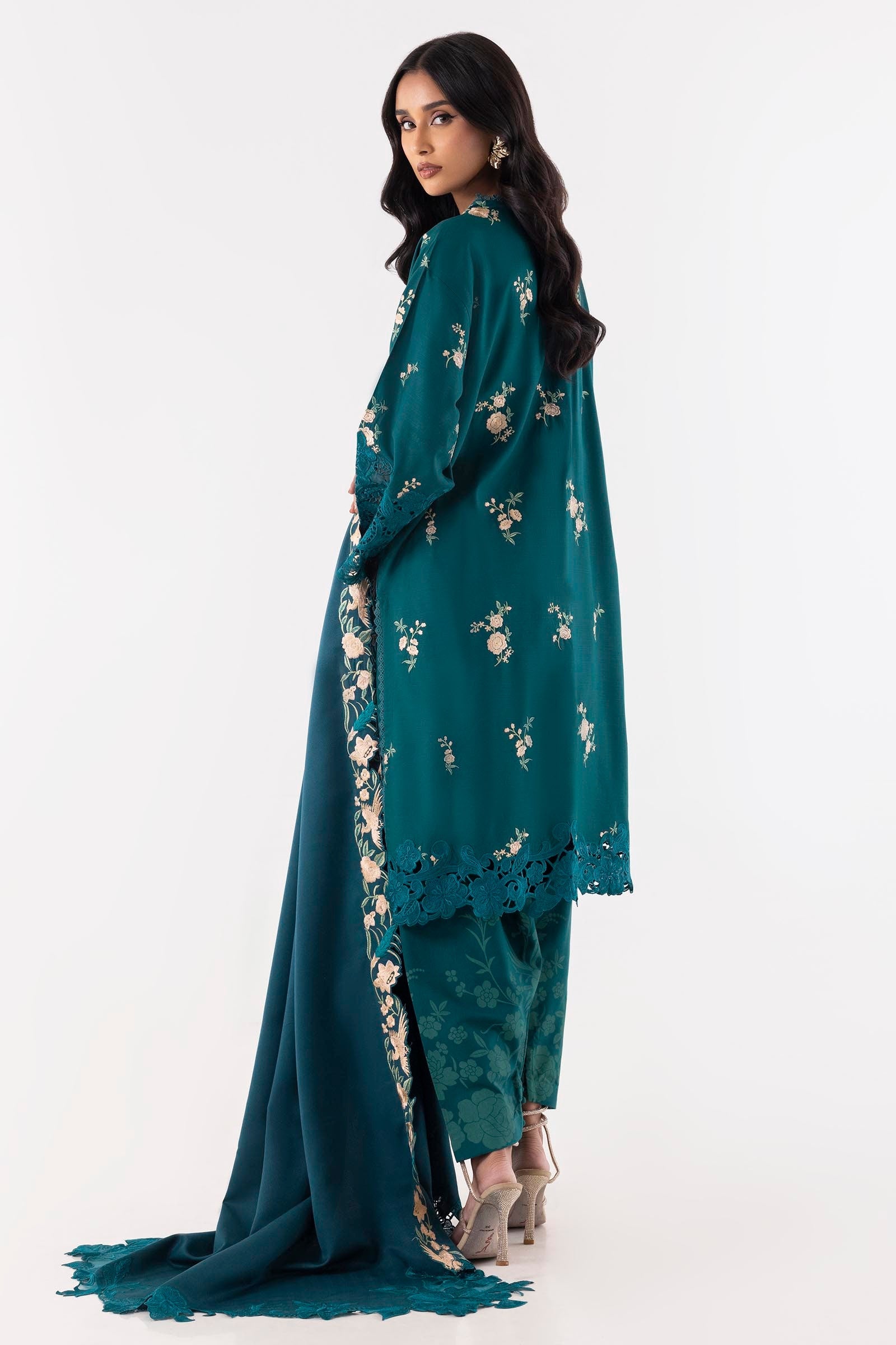 Stitched Green Embroidered Shirt + Shalwar + Dupatta Secondary image