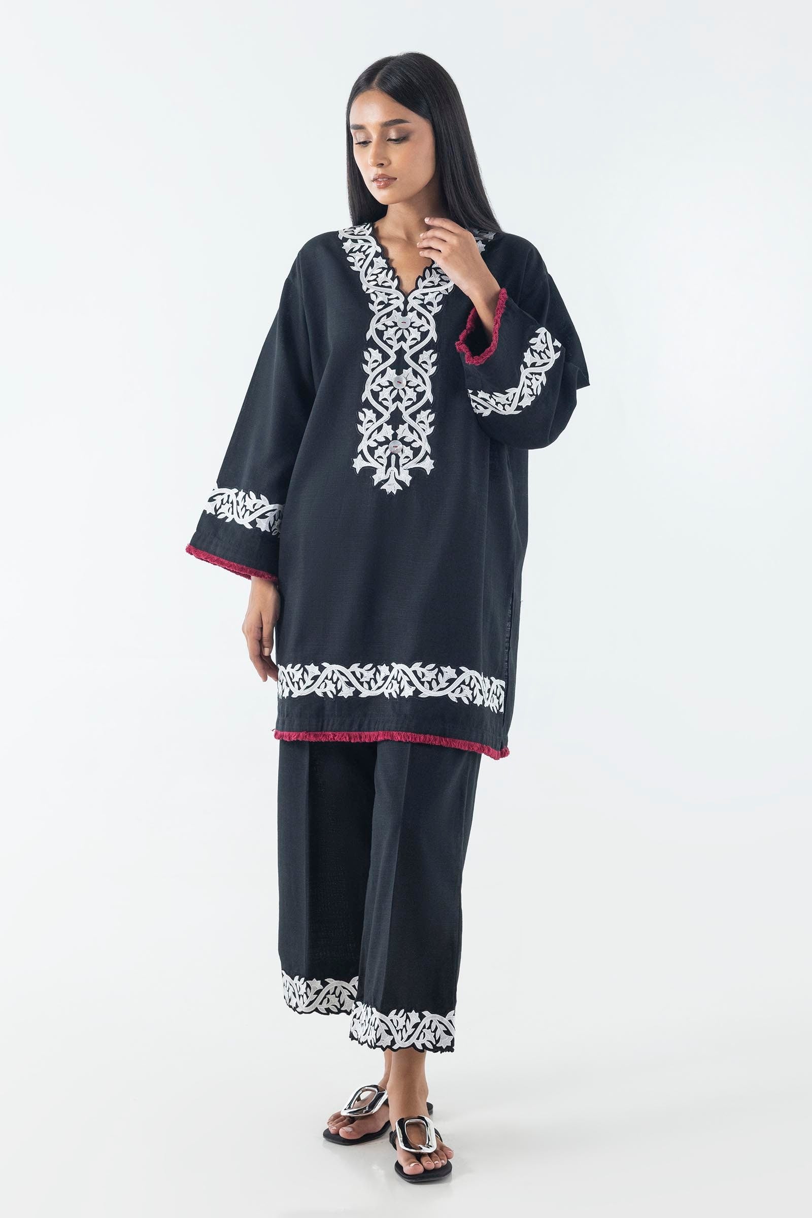 Stitched Black Embroidered Shirt Secondary image
