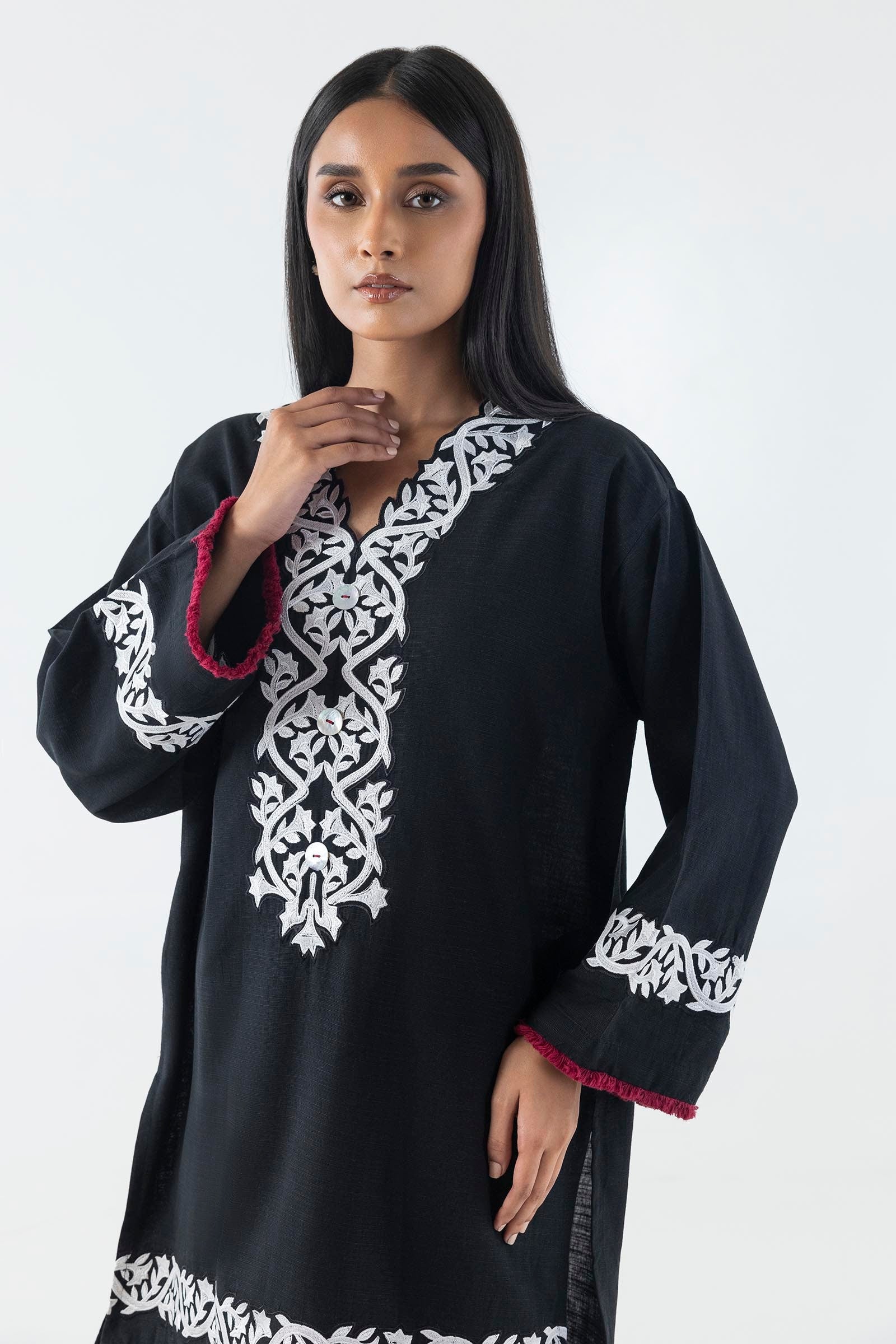 Stitched Black Embroidered Shirt