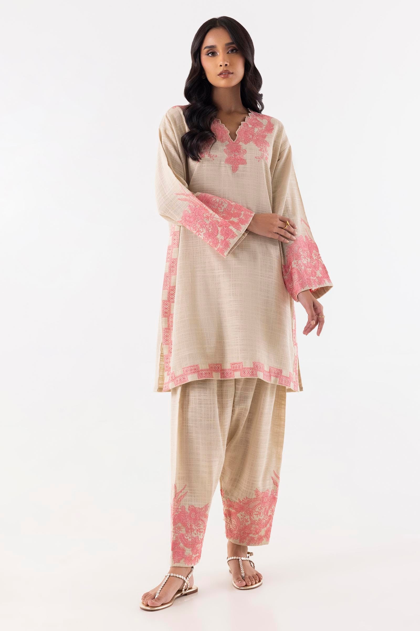 Stitched Beige Embroidered Shirt Main image