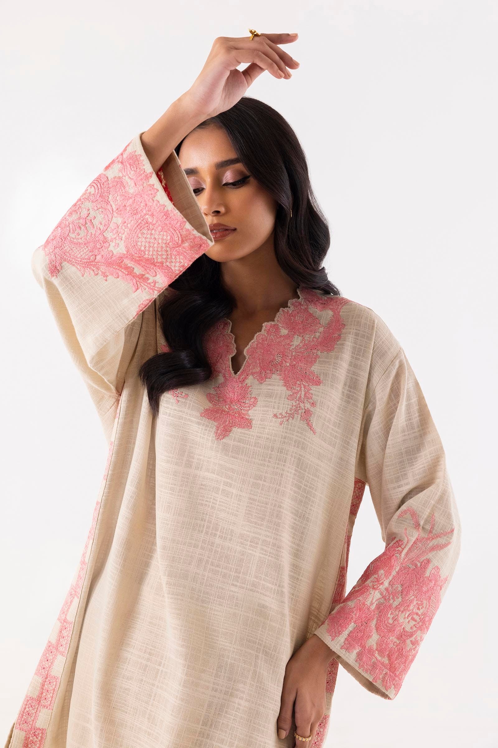 Stitched Beige Embroidered Shirt Secondary image