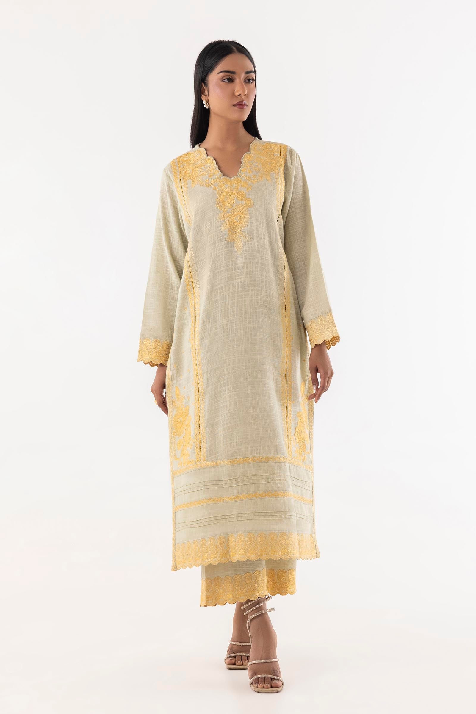 Stitched Beige Embroidered Shirt Main image