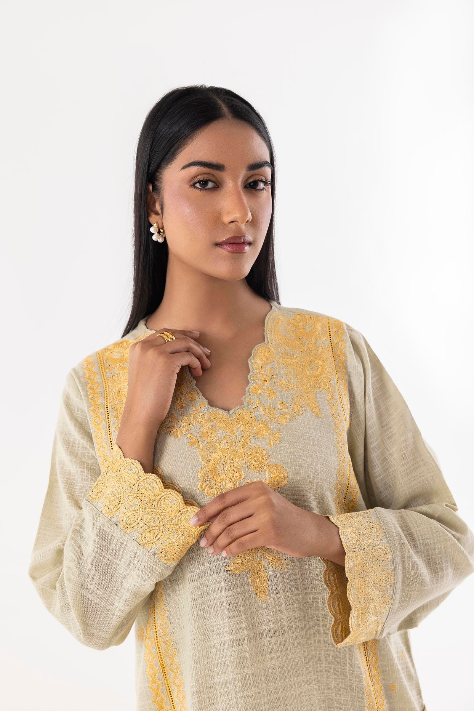Stitched Beige Embroidered Shirt Secondary image
