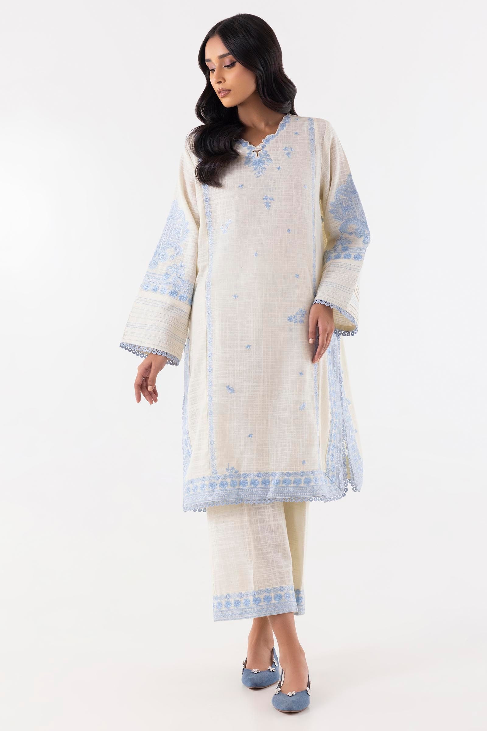 Stitched Cream Embroidered Shirt Main image