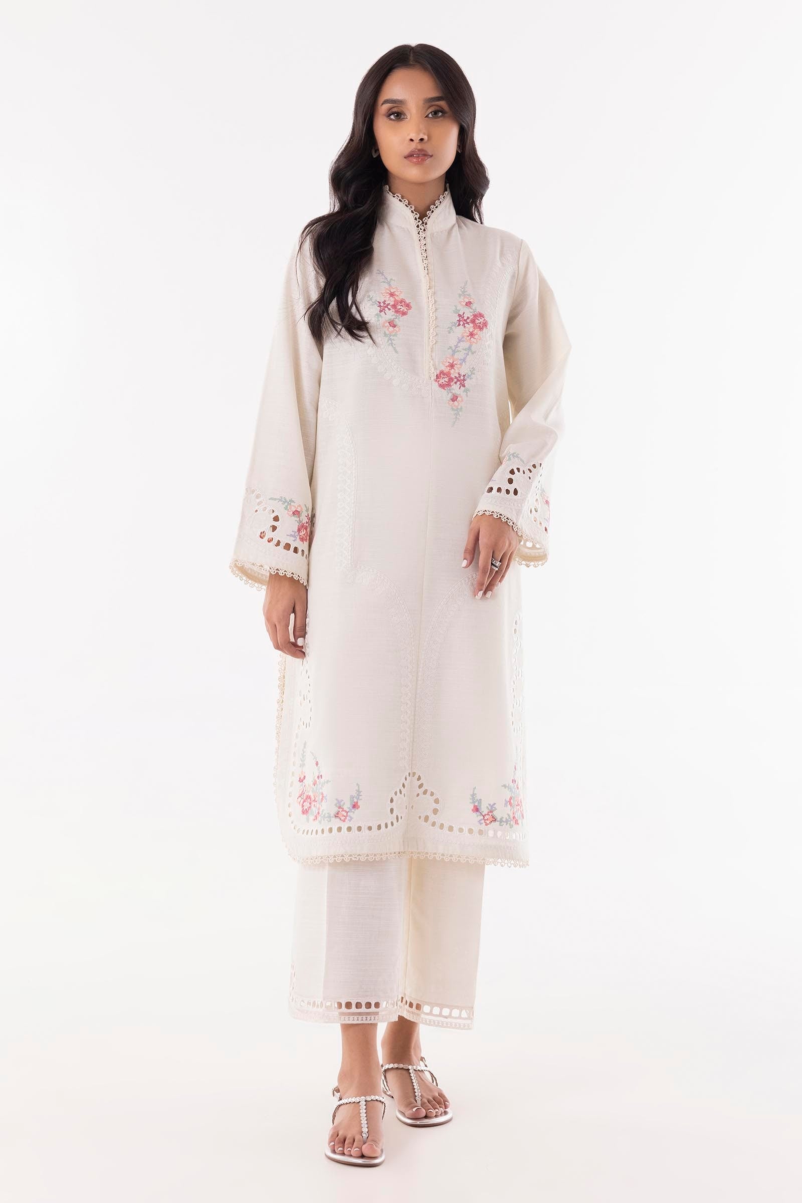Stitched Off White Embroidered Shirt + Culotte Main image