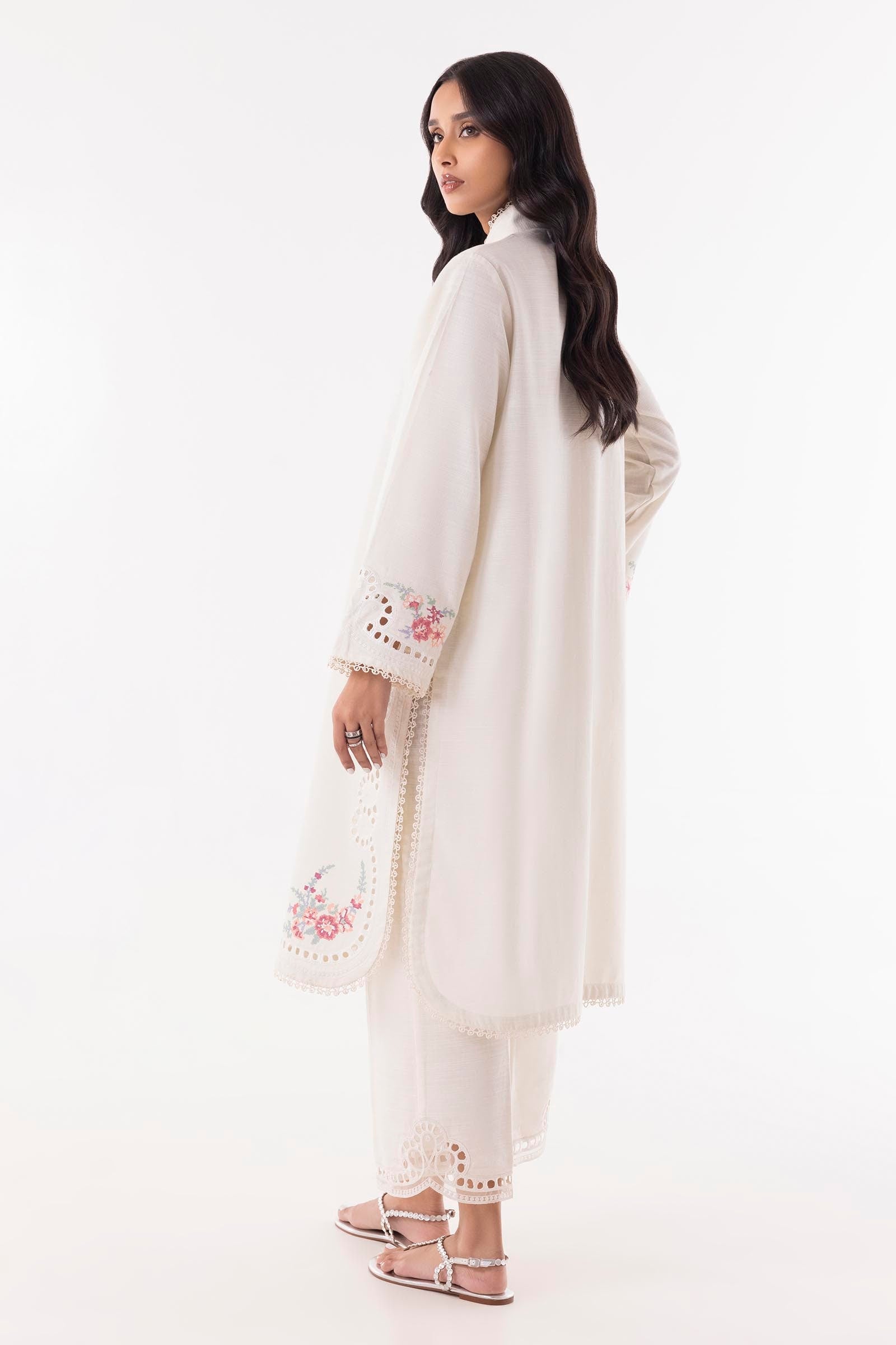 Stitched Off White Embroidered Shirt + Culotte