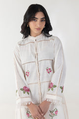 Stitched Off White Embroidered Shirt + Culotte