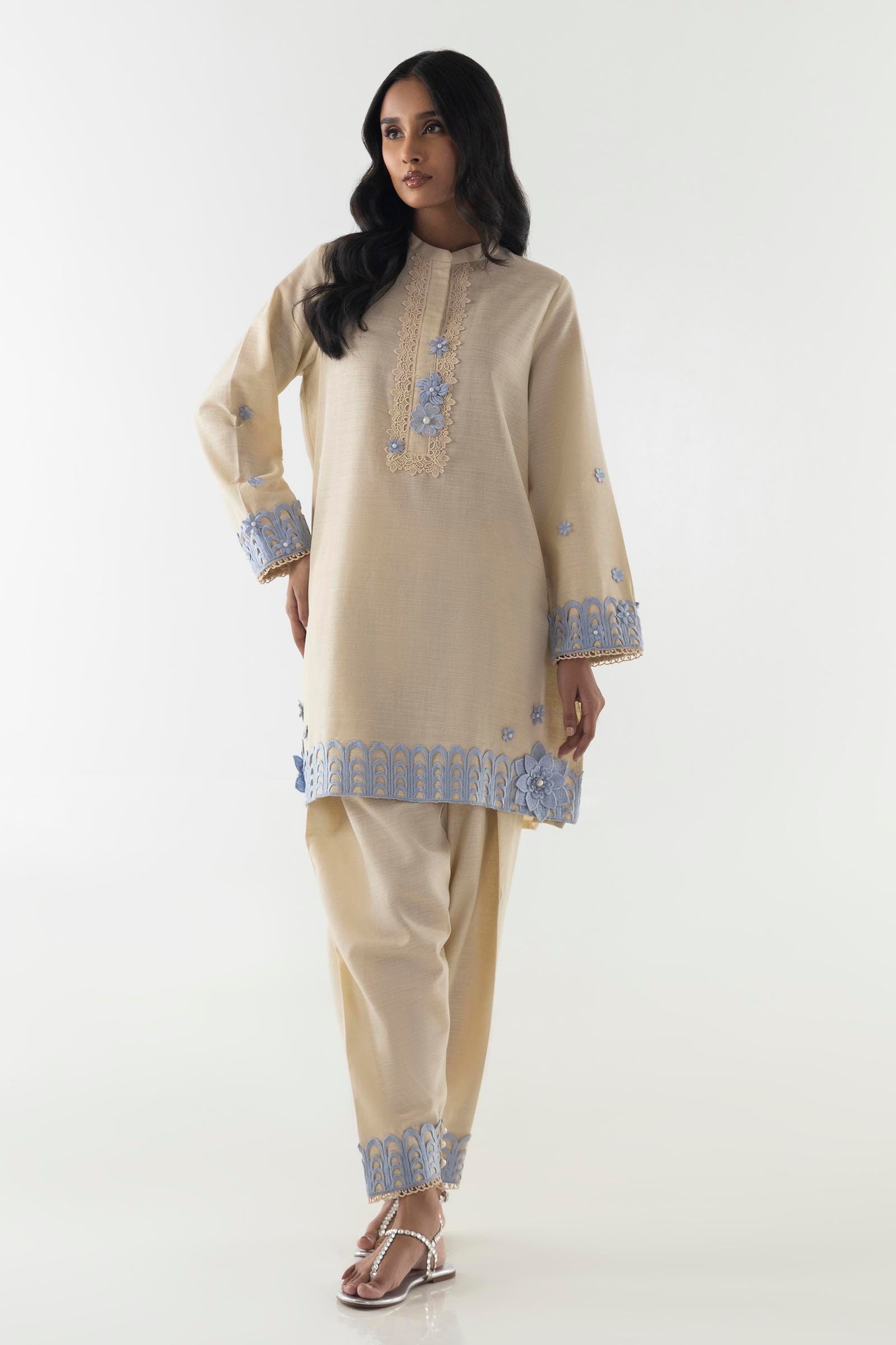 Stitched Creme Embroidered Shirt + Shalwar Main image