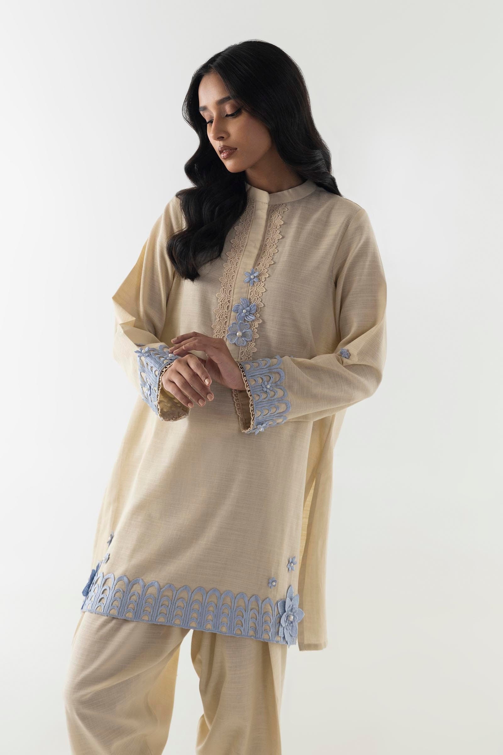 Stitched Creme Embroidered Shirt + Shalwar Secondary image