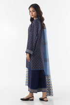 Stitched Navy blue Boxy Printed Shirt+Culotte+Dupatta