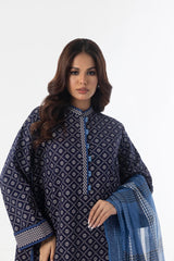 Stitched Navy blue Boxy Printed Shirt+Culotte+Dupatta