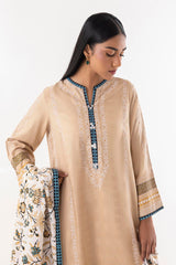 Stitched Beige Basic Printed Suit