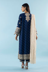 Stitched Embroidered Silk Shirt + Culotte + Dupatta