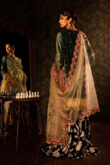 Stitched Green Embroidered Shirt + Gharara + Dupatta