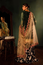 Stitched Green Embroidered Shirt + Gharara + Dupatta