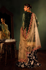 Stitched Green Embroidered Shirt + Gharara + Dupatta
