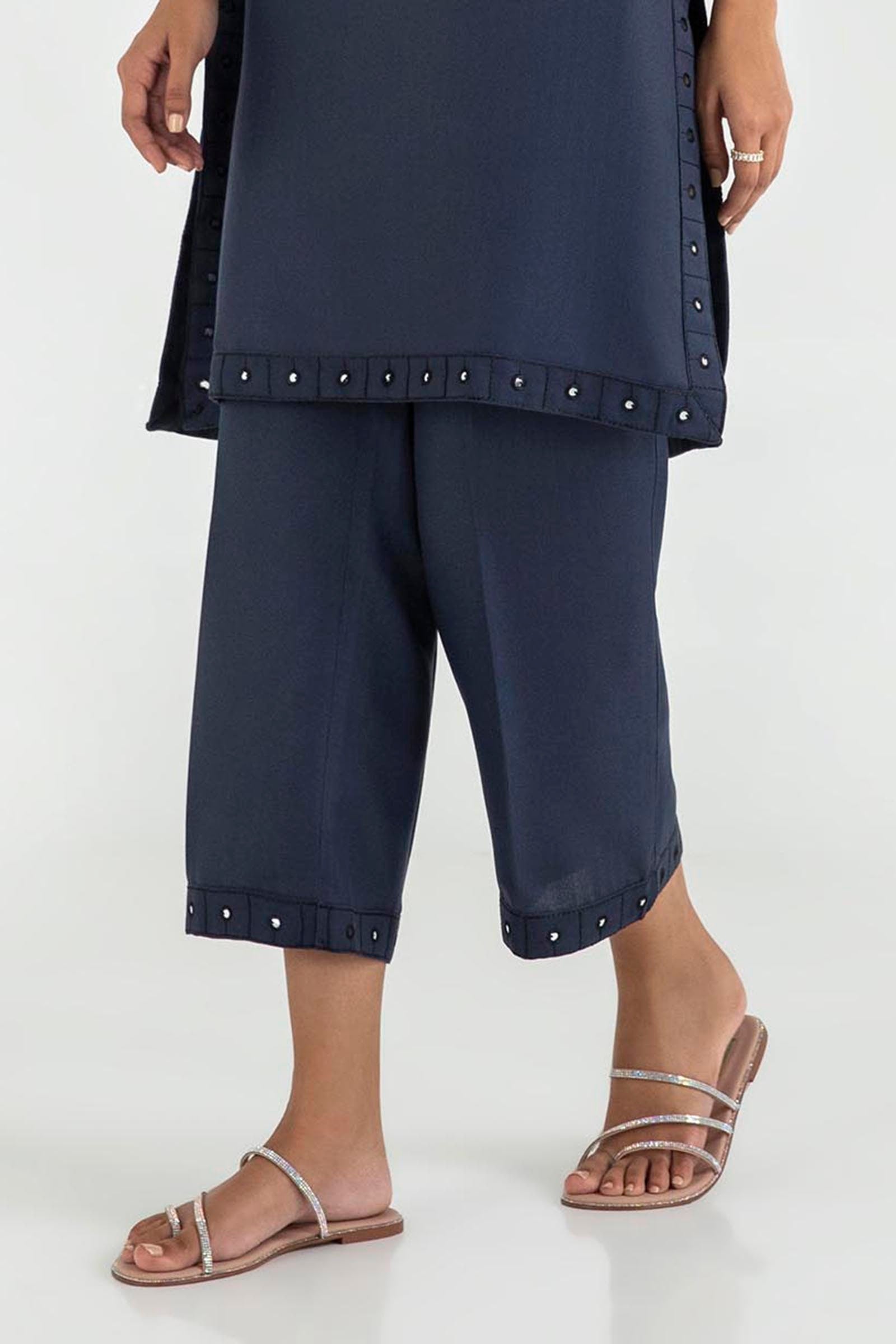 Stitched Dark Blue Embroidered Culotte Main image