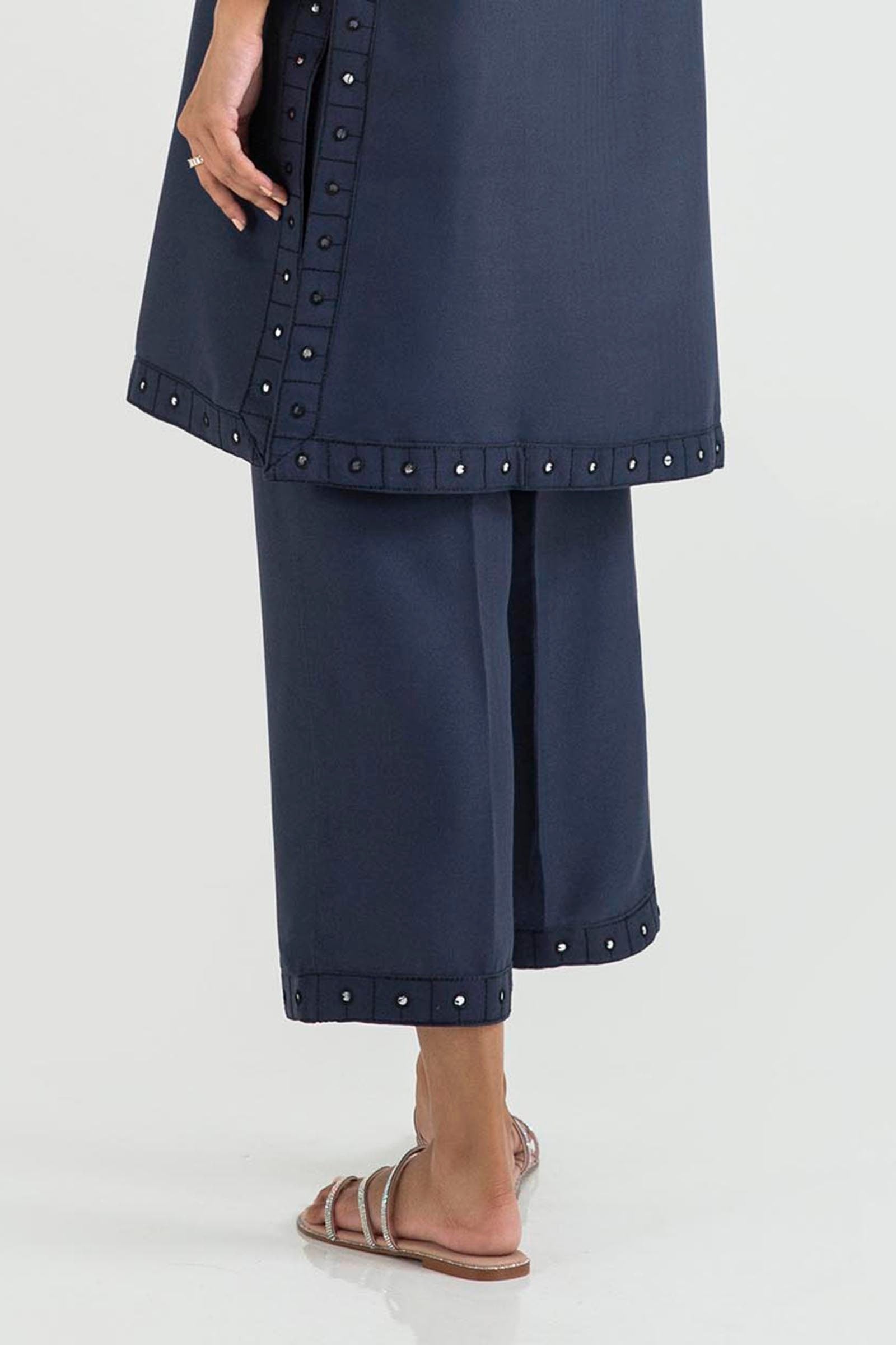 Stitched Dark Blue Embroidered Culotte Secondary image