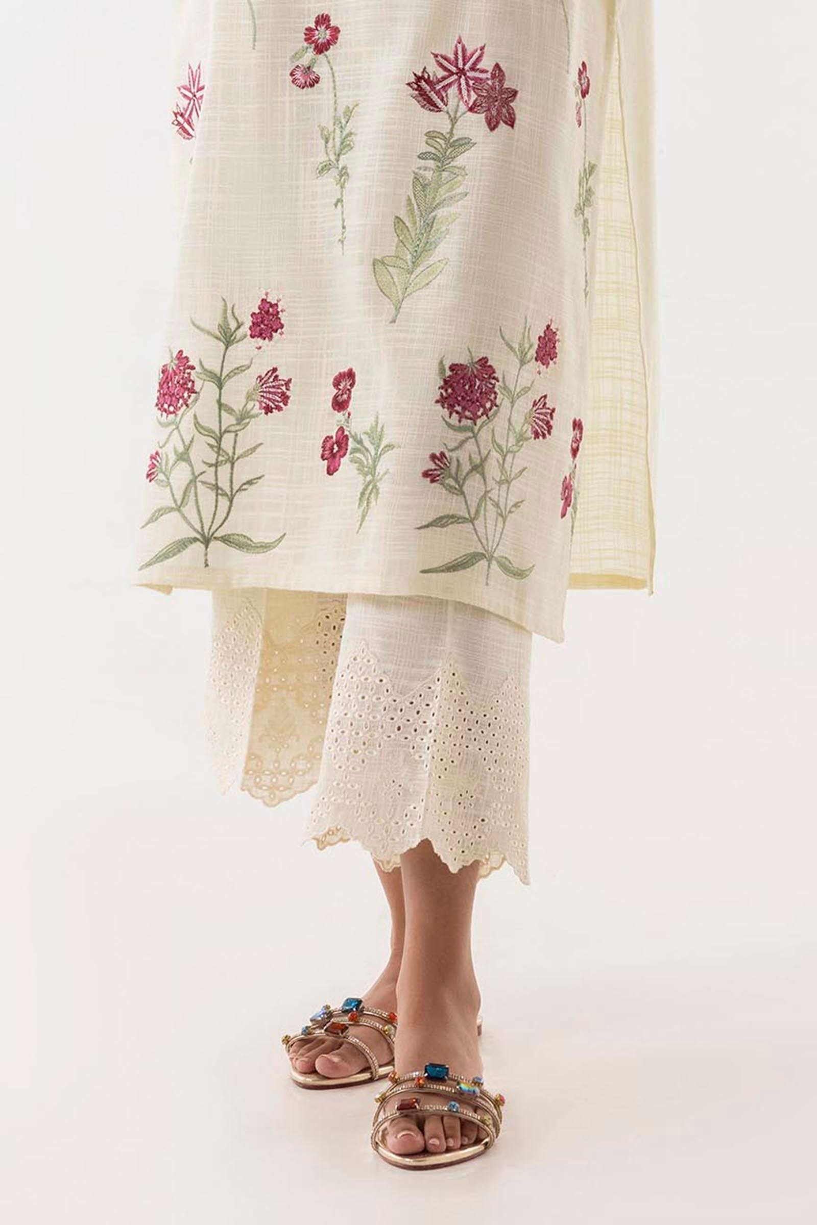 Stitched Beige Embroidered Culotte Main image