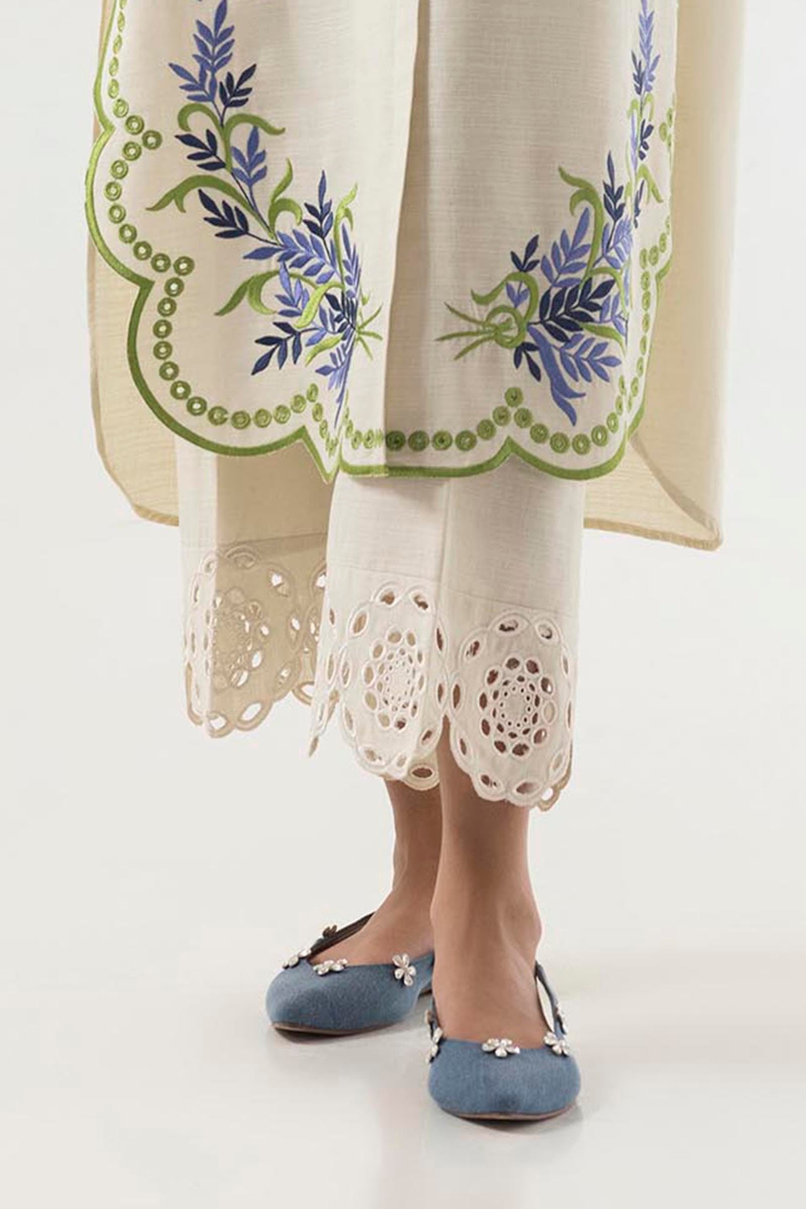 Stitched Beige Embriodered Culotte