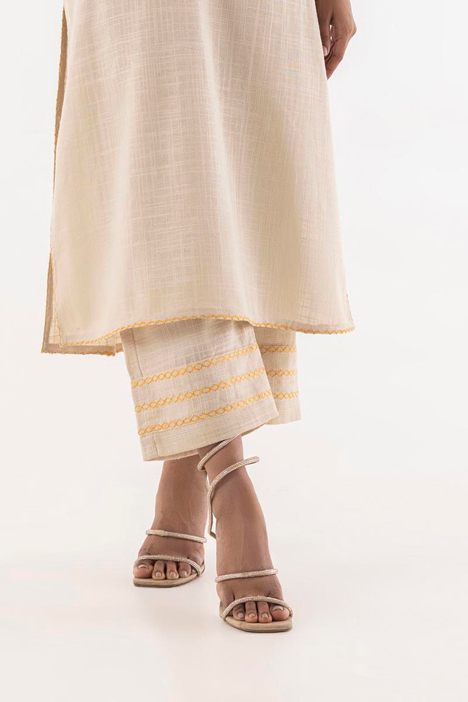 Stitched Beige Slub Embroidered Culotte Main image