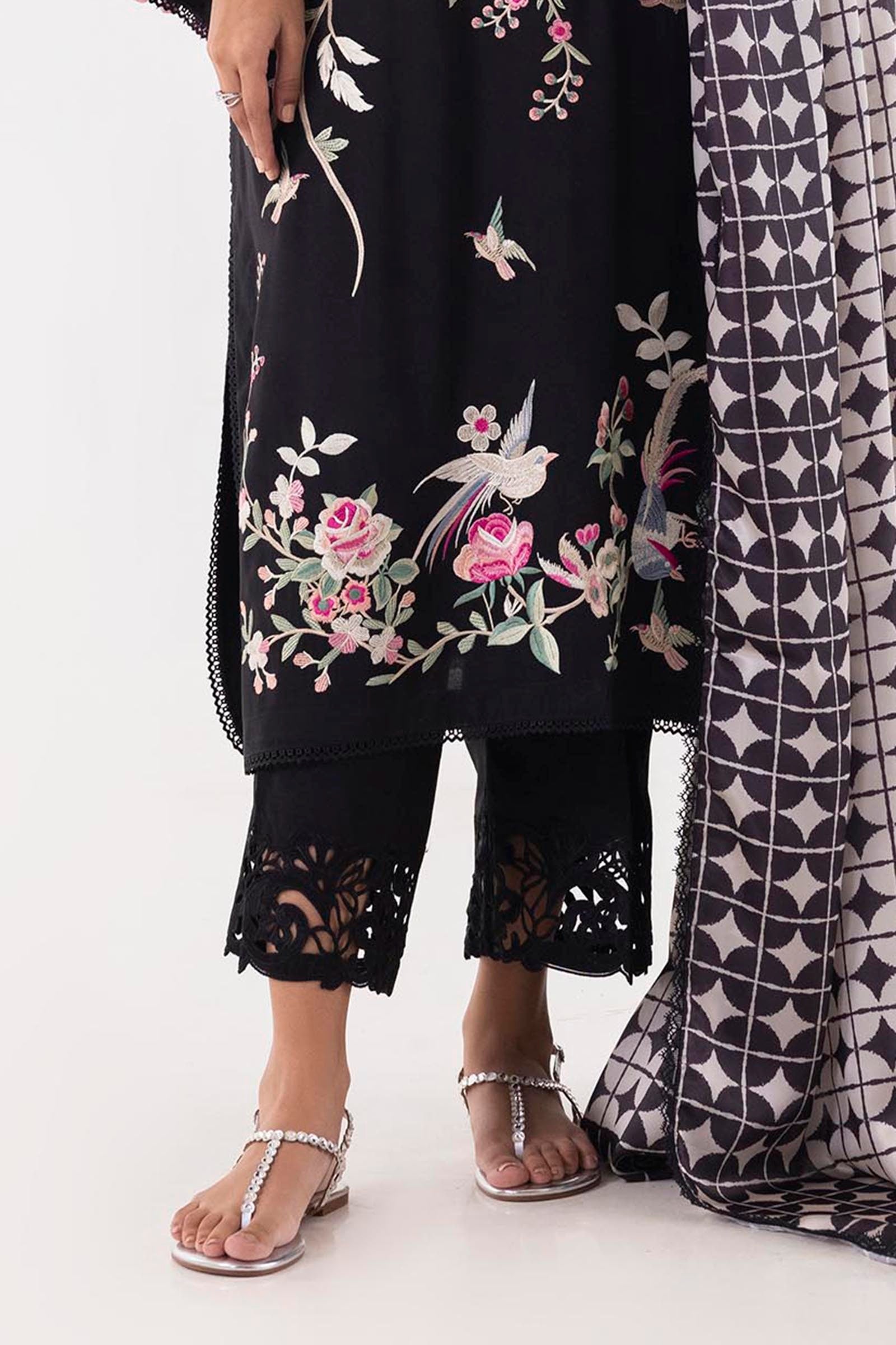 Stitched Black Embroidered Culotte Main image
