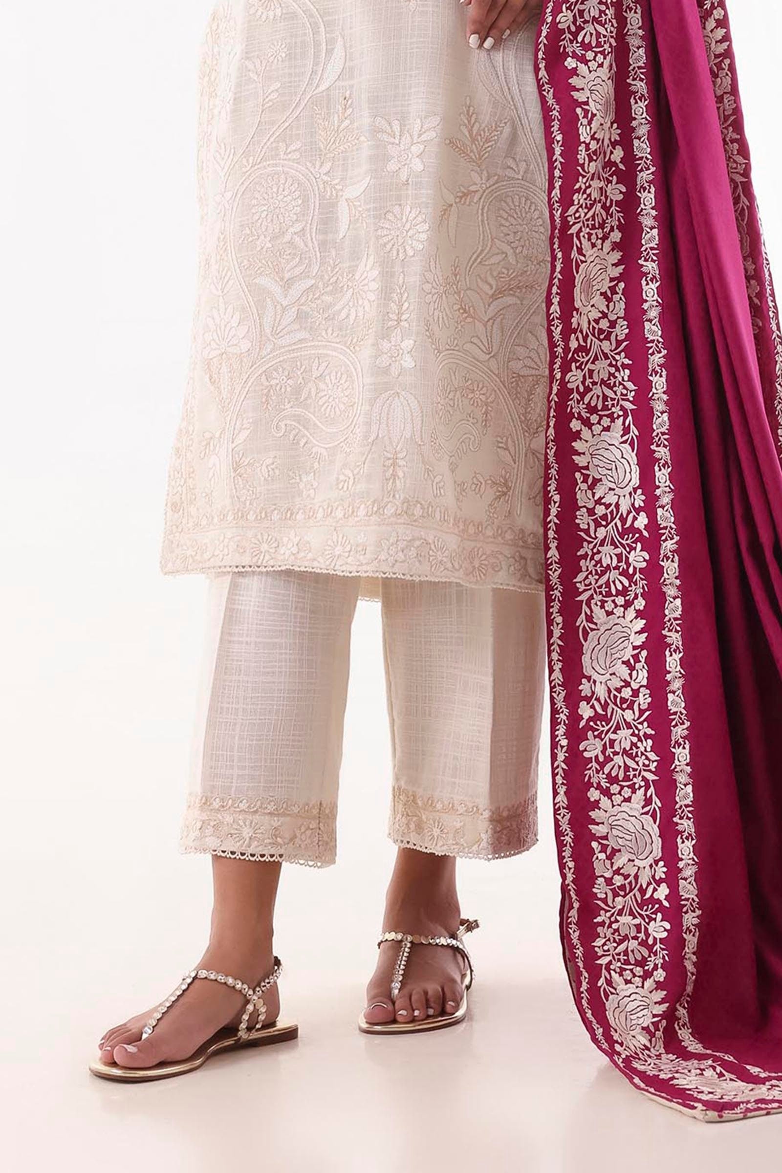 Stitched Cream Embroidered Culotte Main image